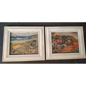 2 Marjorie Kinney Miniature Signed Art Prints, Cottage Ocean Sea, Gallary Wall